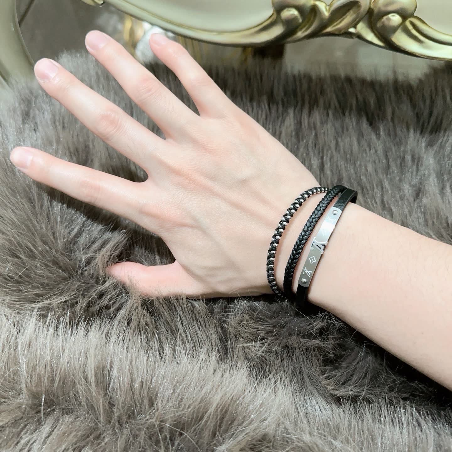 Louis Vuitton Leather & Metal Bracelet Set